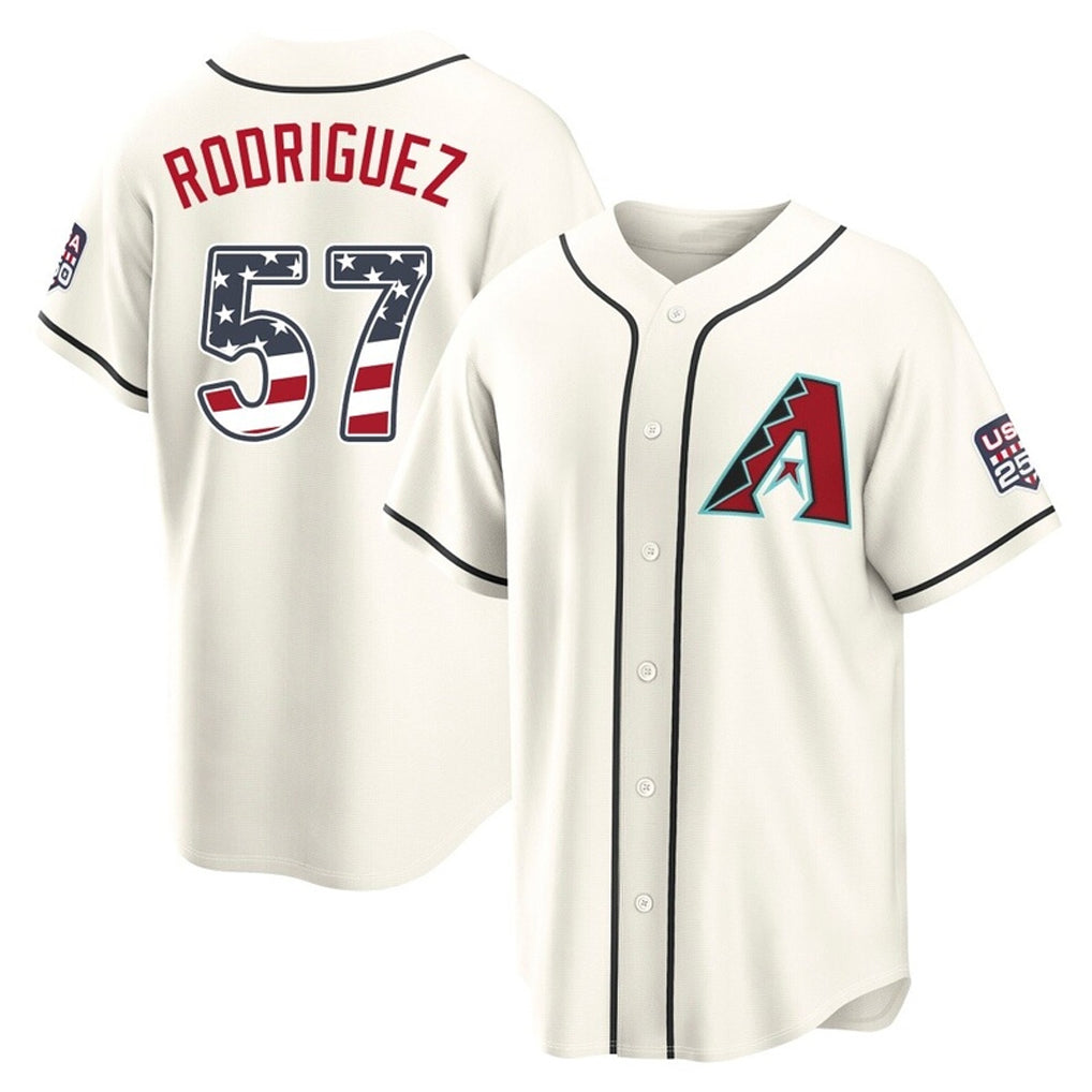 Arizona Diamondbacks #57 Eduardo Rodriguez Player Cream HeidiMiller USA 250 Fourth of July Home Game Stitched Jerseys