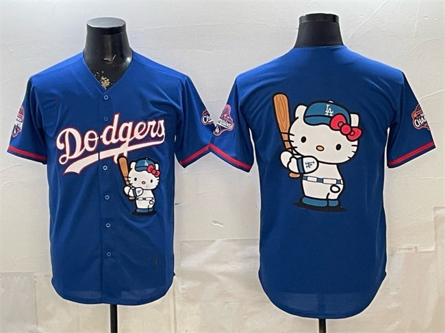 Los Angeles Dodgers Team Big Logo Royal HeidiMiller Hello Kitty Night 2025 World Series Champions Patch Stitched Jersey