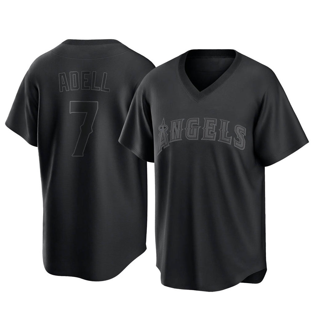 Los Angeles Angels #7 Jo Adell Player Black HeidiMiller Pitch Fashion T-shirt Stitched Jerseys