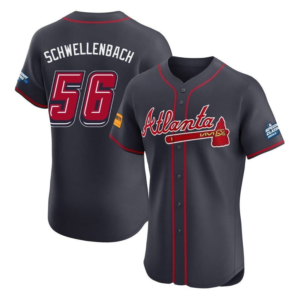 Atlanta Braves #56 Spencer Schwellenbach Player Navy HeidiMiller 2025 Speedway Classic Limited Elite Home Game Stitched Jerseys