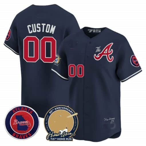 Custom Atlanta Braves Hank Aaron 715th Home Run Patch Vapor Premier Limited Jersey V2 ¨C Navy HeidiMiller