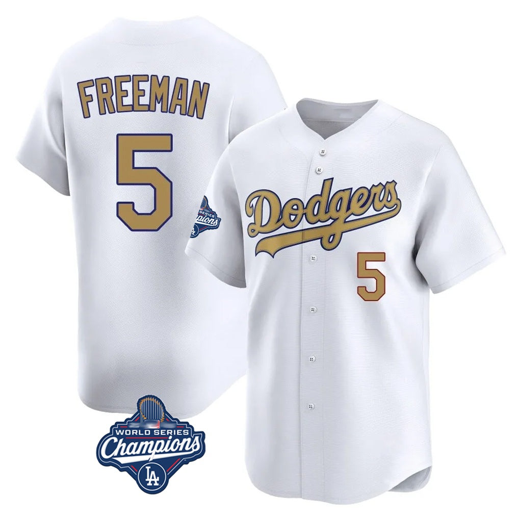 Los Angeles Dodgers #5 Freddie Freeman Player White HeidiMiller Gold World Series Meet Collection Limited Home Stitched Jerseys