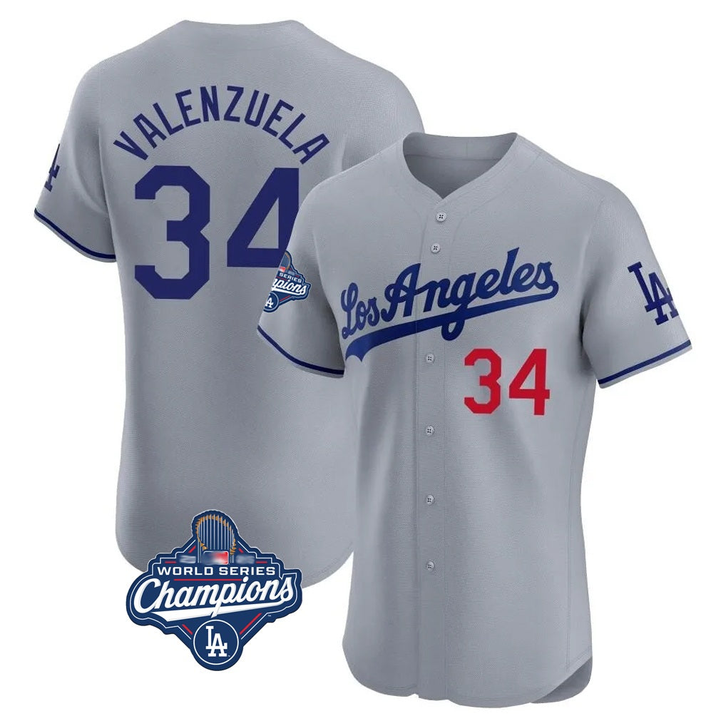 Los Angeles Dodgers #34 Fernando Valenzuela Player Gray HeidiMiller World Series Meet Limited Elite Home Stitched Jerseys