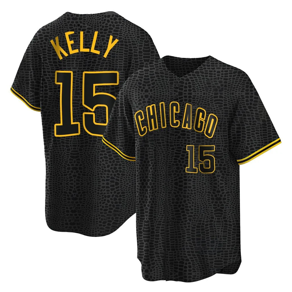 Chicago Cubs #15 Carson Kelly Player Black HeidiMiller Snake Skin City Game Stitched Jerseys
