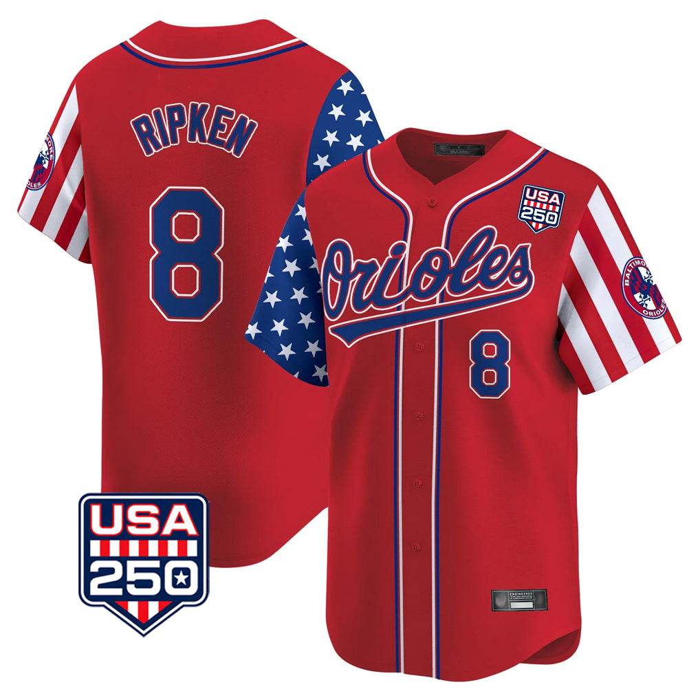 Baltimore Orioles #8 Cal Ripken Player Red HeidiMiller USA 250 Independence Day Vapor Premier Limited Home Game Stitched Jerseys