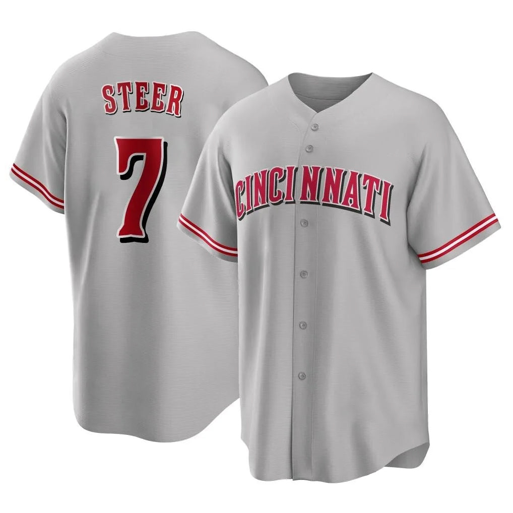Cincinnati Reds #7 Spencer Steer Player Gray HeidiMiller Home Game Stitched Jerseys