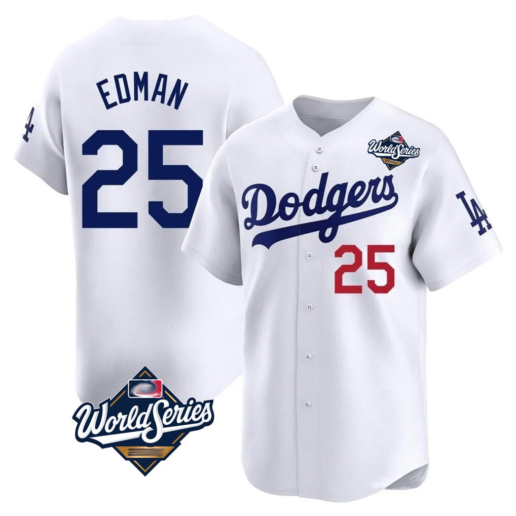 Los Angeles Dodgers #25 Tommy Edman Player White HeidiMiller World Series Limited Home Stitched Jerseys