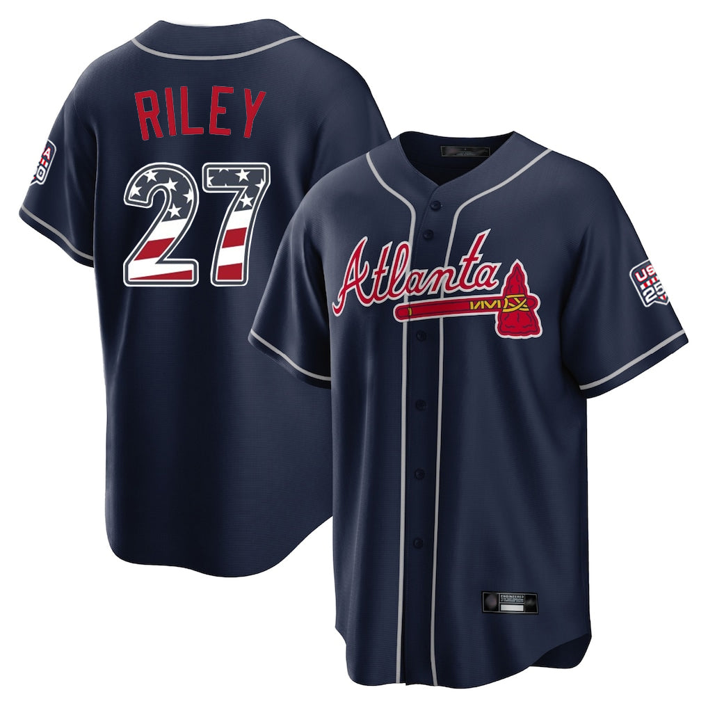 Atlanta Braves #27 Austin Riley Player Navy HeidiMiller USA 250 Fourth Of July Limited Home Game Stitched Jerseys