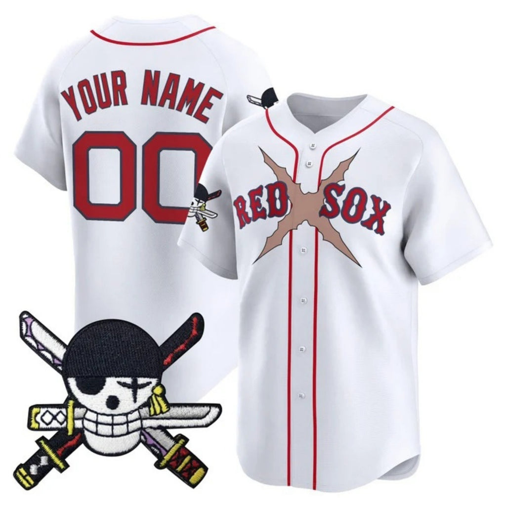 Custom Boston Red Sox x One Piece White HeidiMiller Zoro Patch Vapor Premier Limited Jersey - Stitched