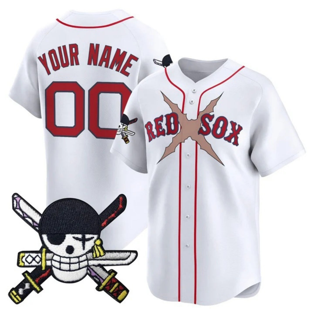 Custom Boston Red Sox x One Piece White HeidiMiller Zoro Patch Vapor Premier Limited Jersey - Stitched