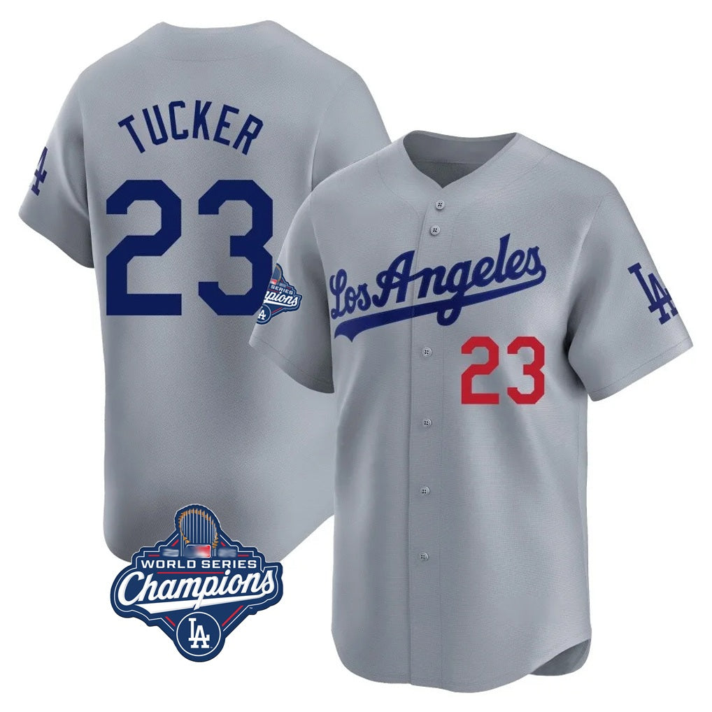 Los Angeles Dodgers #23 Kyle Tucker Player Gray HeidiMiller World Series Meet Limited Home Stitched Jerseys
