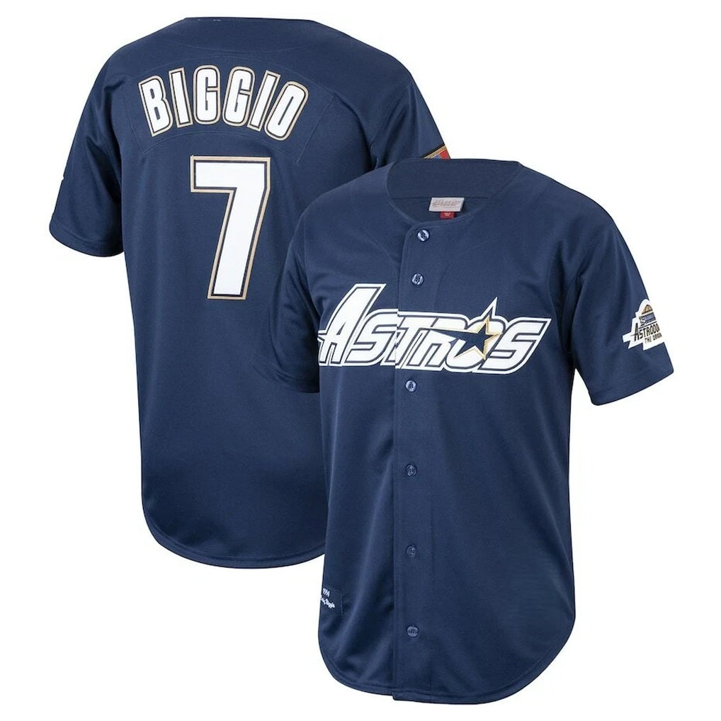 Houston Astros #7 Craig Biggio Player Navy HeidiMiller Mitchell & Ness Cooperstown Collection 1994 Limited Stitched Jerseys