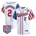 Baltimore Orioles #2 Gunnar Henderson Player White HeidiMiller USA 250 Independence Day Vapor Premier Limited Home Game Stitched Jerseys