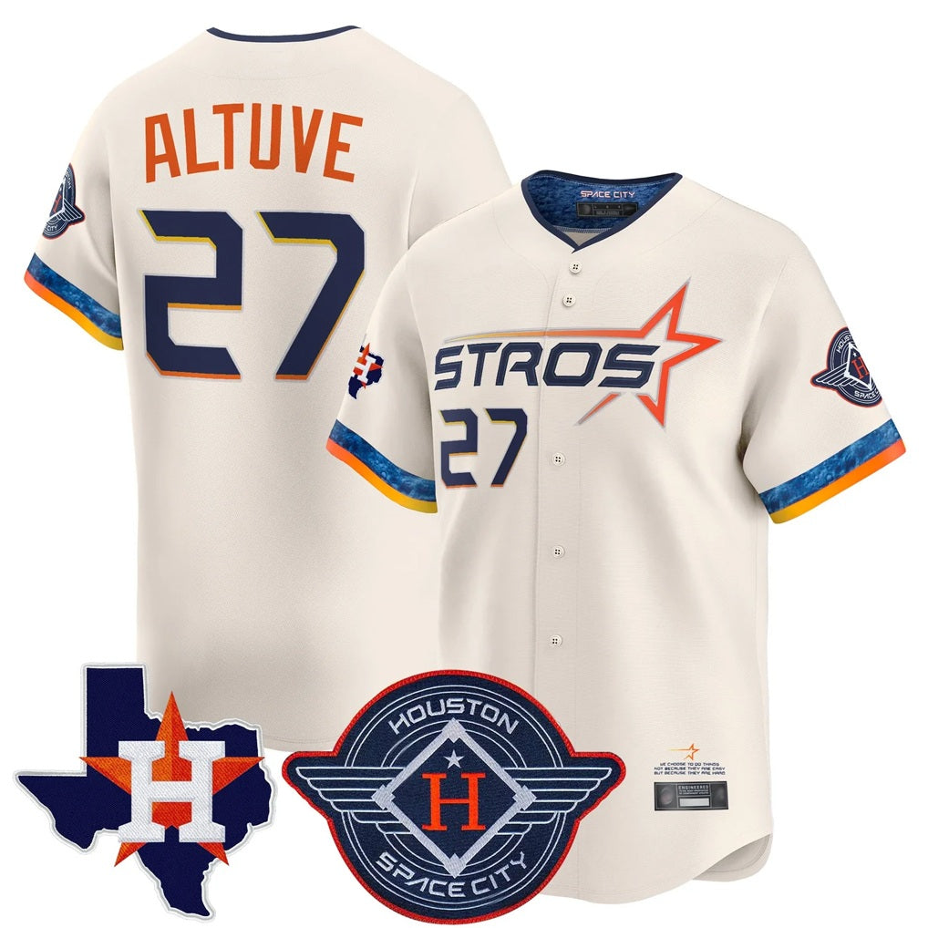 Houston Astros #27 Jose Altuve Player Cream HeidiMiller City Connect Texas Patch Vapor Premier Limited Home Stitched Jerseys