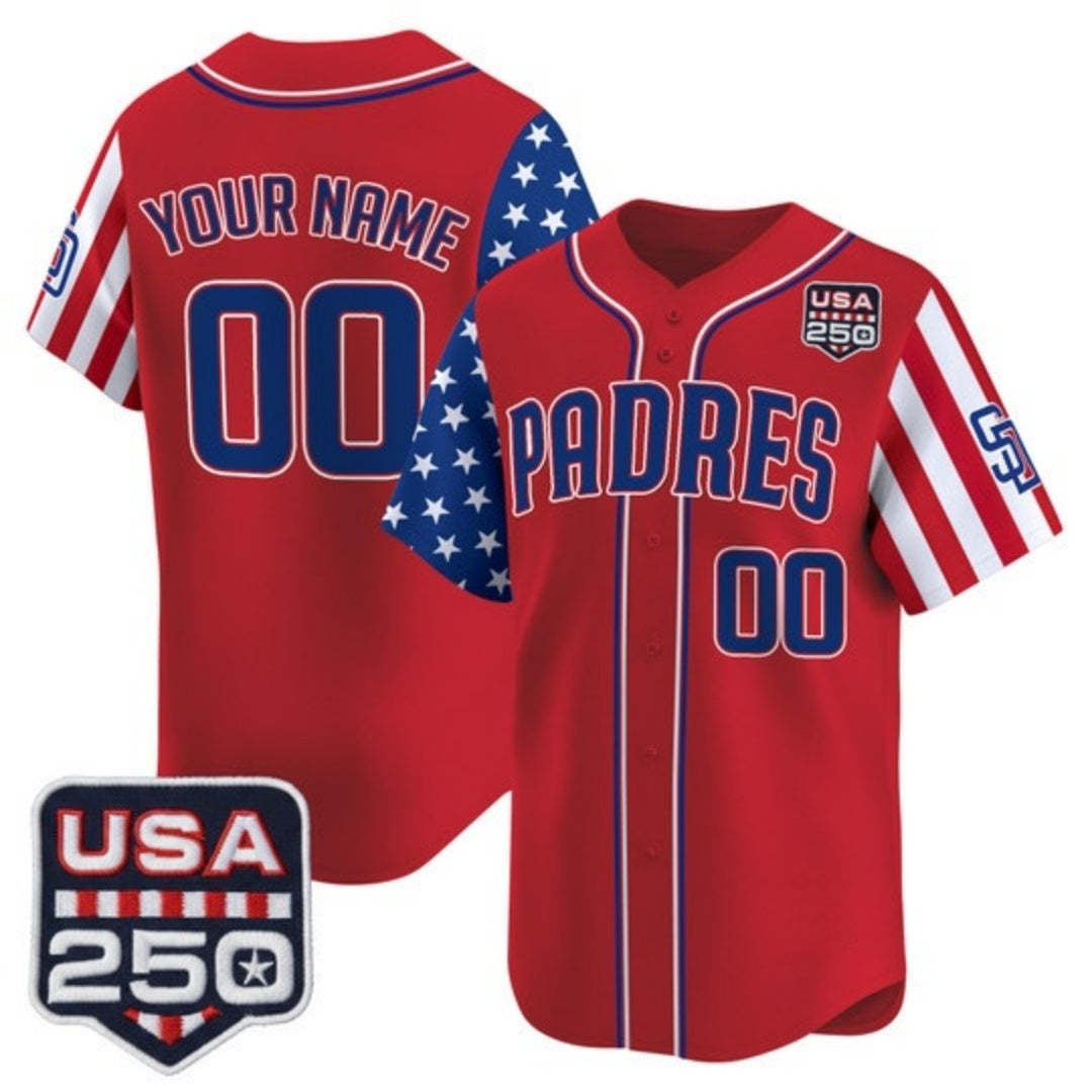 Custom San Diego Padres America 250 Edition Vapor Premier Limited Red HeidiMiller Stitched Jerseys