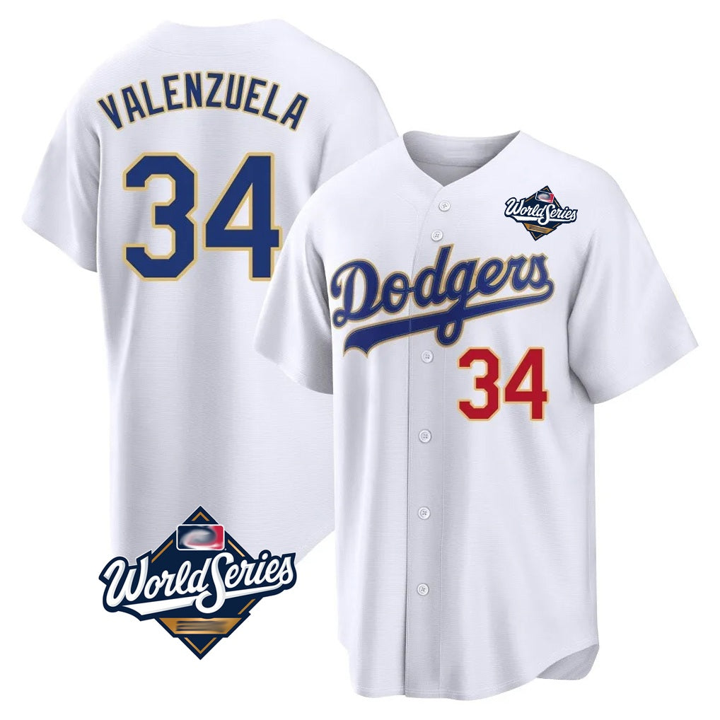 Los Angeles Dodgers #34 Fernando Valenzuela Player Gold White HeidiMiller World Series 2026 Collection Stadium Limited Stitched Jerseys