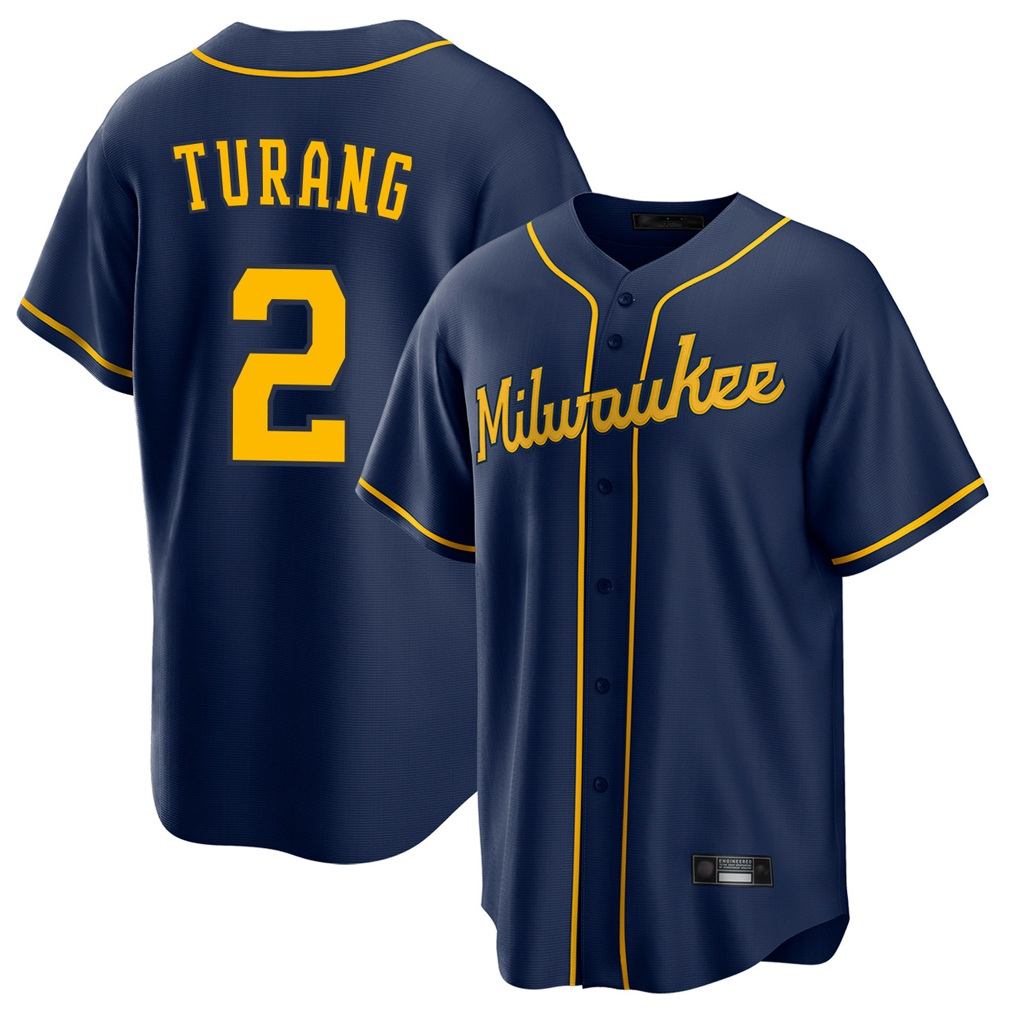 Milwaukee Brewers #2 Brice Turang Player Navy HeidiMiller Home Game Stitched Jerseys
