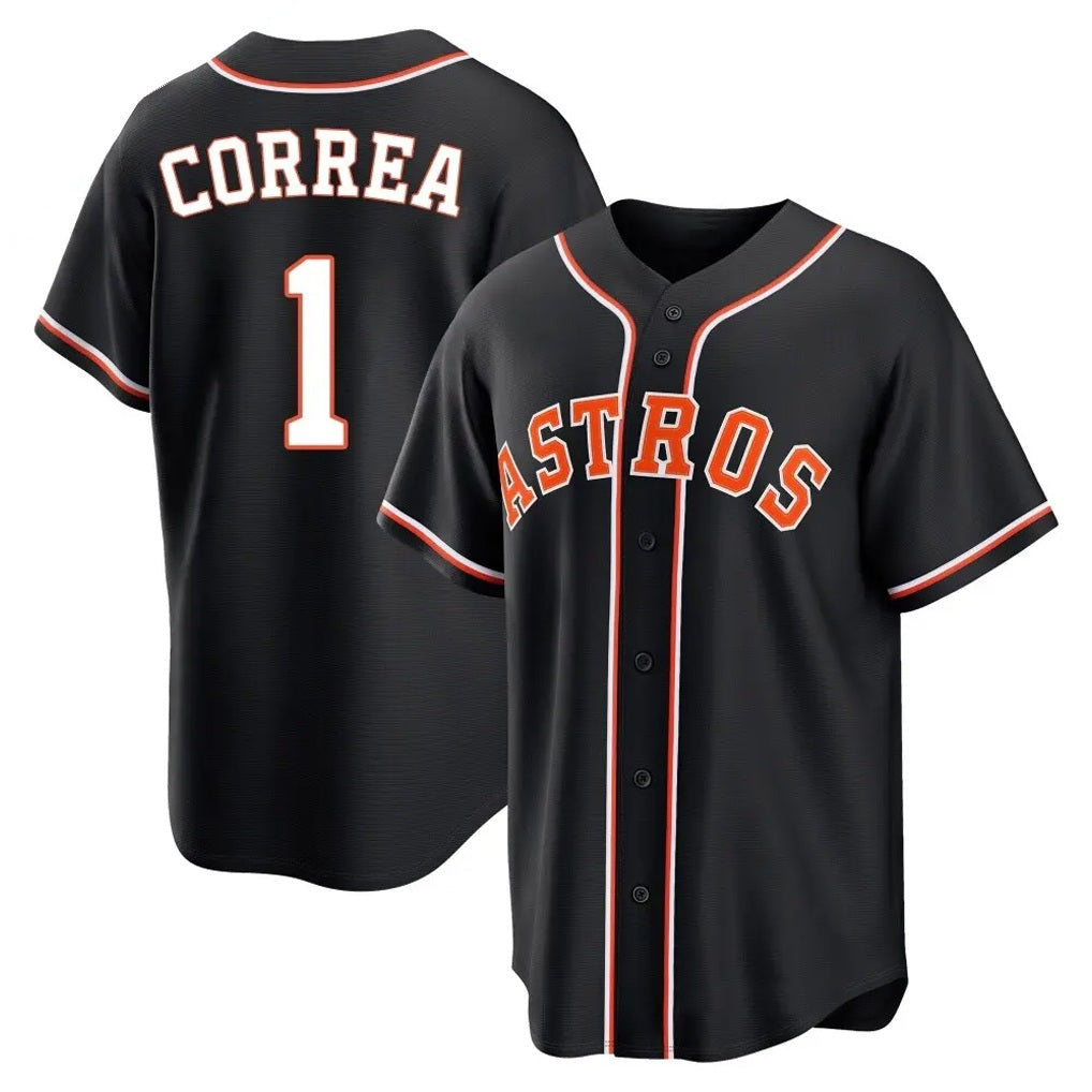Houston Astros #1 Carlos Correa Player Black HeidiMiller Fashion Out Home Game Stitched Jerseys
