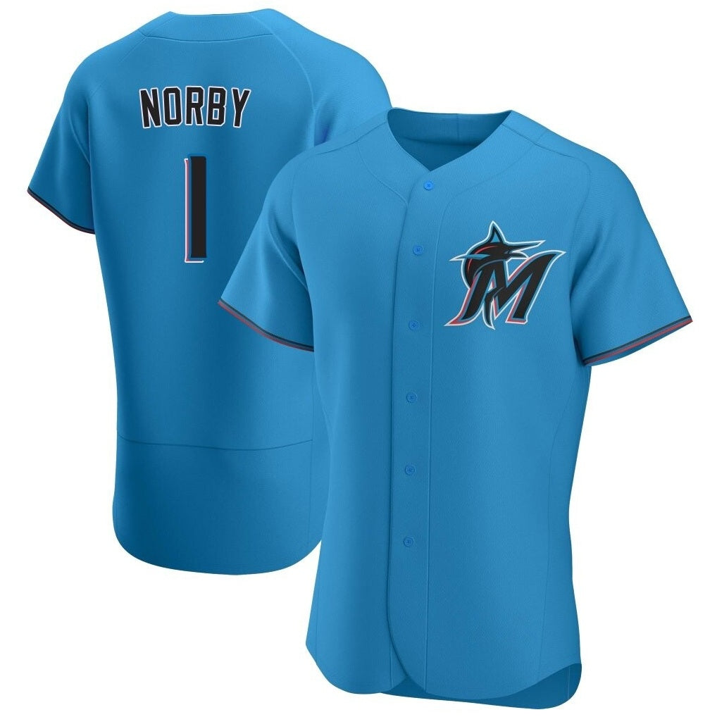 Miami Marlins #1 Connor Norby Player Blue HeidiMiller Home Limited Elite Stitched Jerseys