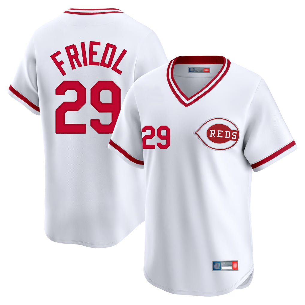 Cincinnati Reds #29 TJ Friedl Player White HeidiMiller Cooperstown Collection Limited T-shirt Home Stitched Jerseys