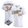 Los Angeles Dodgers #34 Fernando Valenzuela Player White Gold HeidiMiller World Series Limited Elite Home Stitched Jerseys