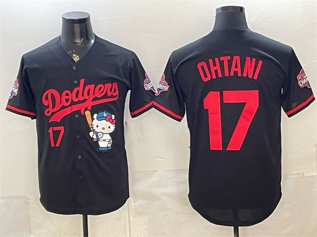Los Angeles Dodgers #17 Shohei Ohtani Black HeidiMiller Hello Kitty Night 2025 World Series Champions Patch Stitched Jersey
