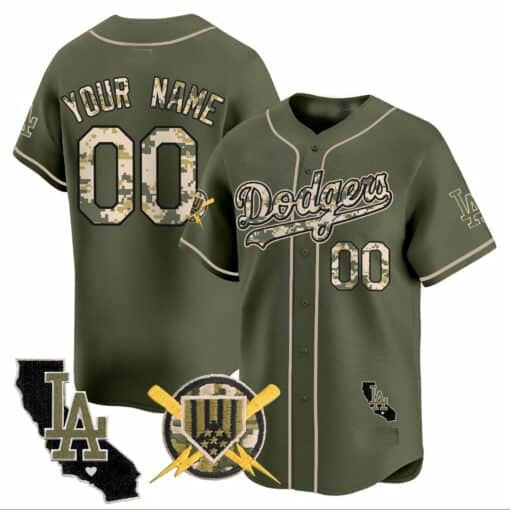 Custom Los Angeles Dodgers Armed Forces Day Vapor Premier Limited Jersey ¨C Green HeidiMiller
