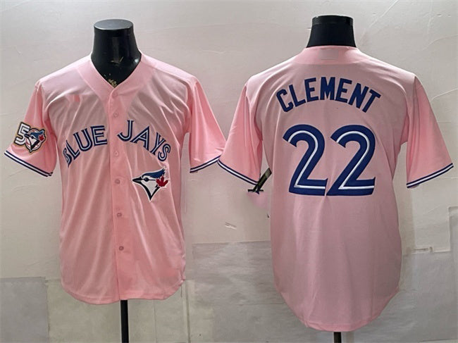 Toronto Blue Jays #22 Ernie Clement Pink HeidiMiller 50 Seasons Patch Stitched Jersey