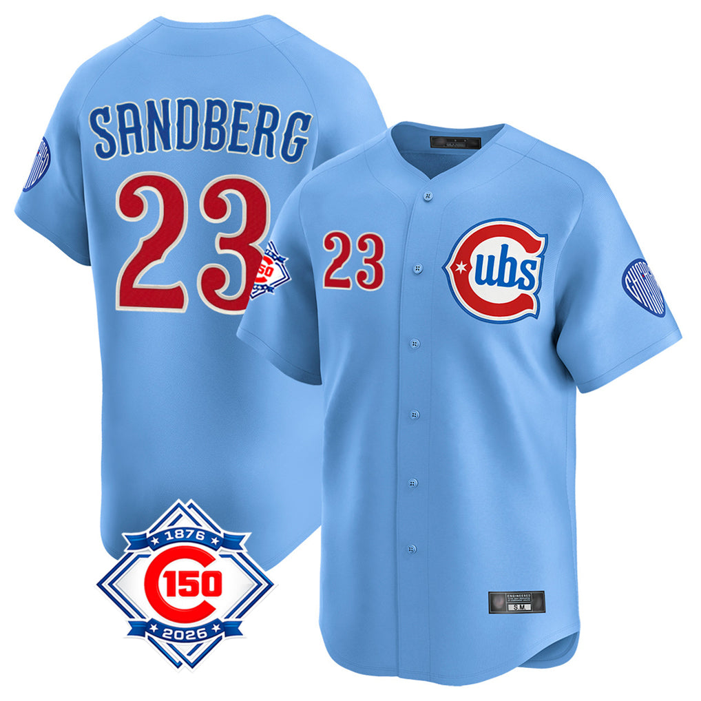 Chicago Cubs #23 Ryne Sandberg Player Light Blue HeidiMiller 150th Anniversary Limited Home Stitched Jerseys