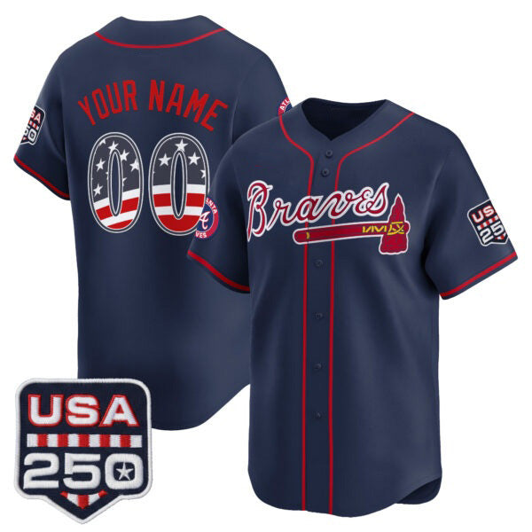 Custom Atlanta Braves Navy HeidiMiller USA 250 Fourth of July Vapor Premier Limited Jersey ¨C All Stitched