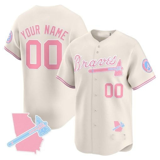 Custom Atlanta Braves Bubblegum Pink Vapor Premier Limited Jersey ¨C Cream HeidiMiller