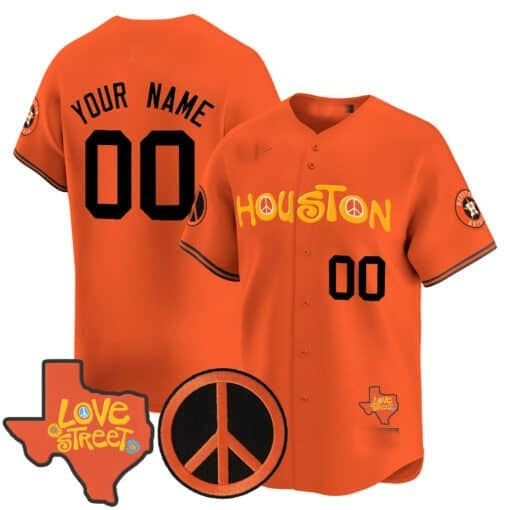 Custom Houston Astros Love Street & Peace Sign Patch Vapor Premier Limited Jersey V2-Orange HeidiMiller