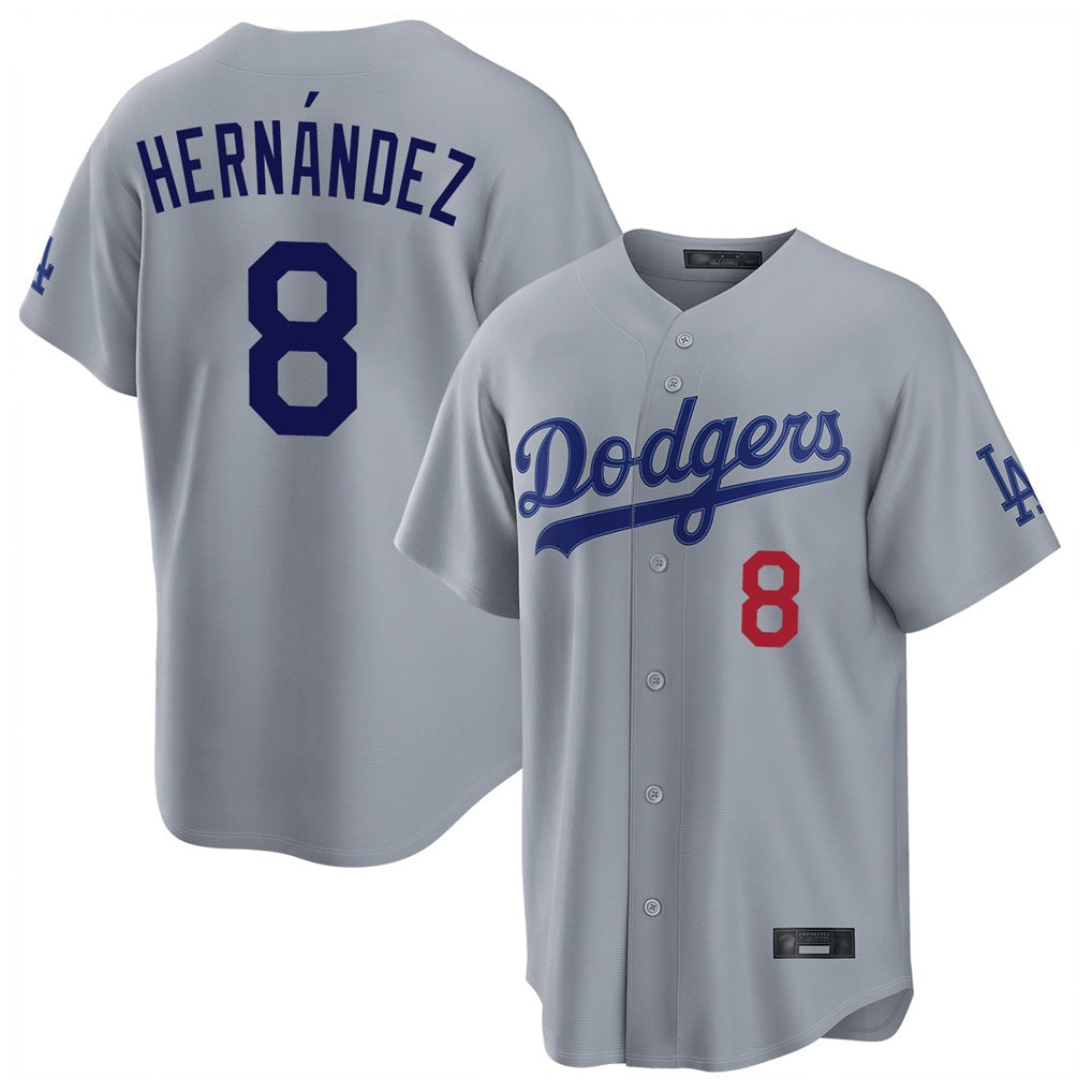Los Angeles Dodgers #8 Enrique Hern¨¢ndez Player Gray HeidiMiller Game Home Stitched Jerseys
