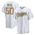 Los Angeles Dodgers #50 Mookie Betts Player White Gold HeidiMiller Collection Limited Home Stitched Jerseys