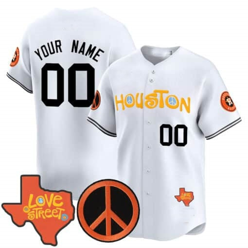 Custom Houston Astros Love Street & Peace Sign Patch Vapor Premier Limited Jersey V2 ¨CWhite HeidiMiller