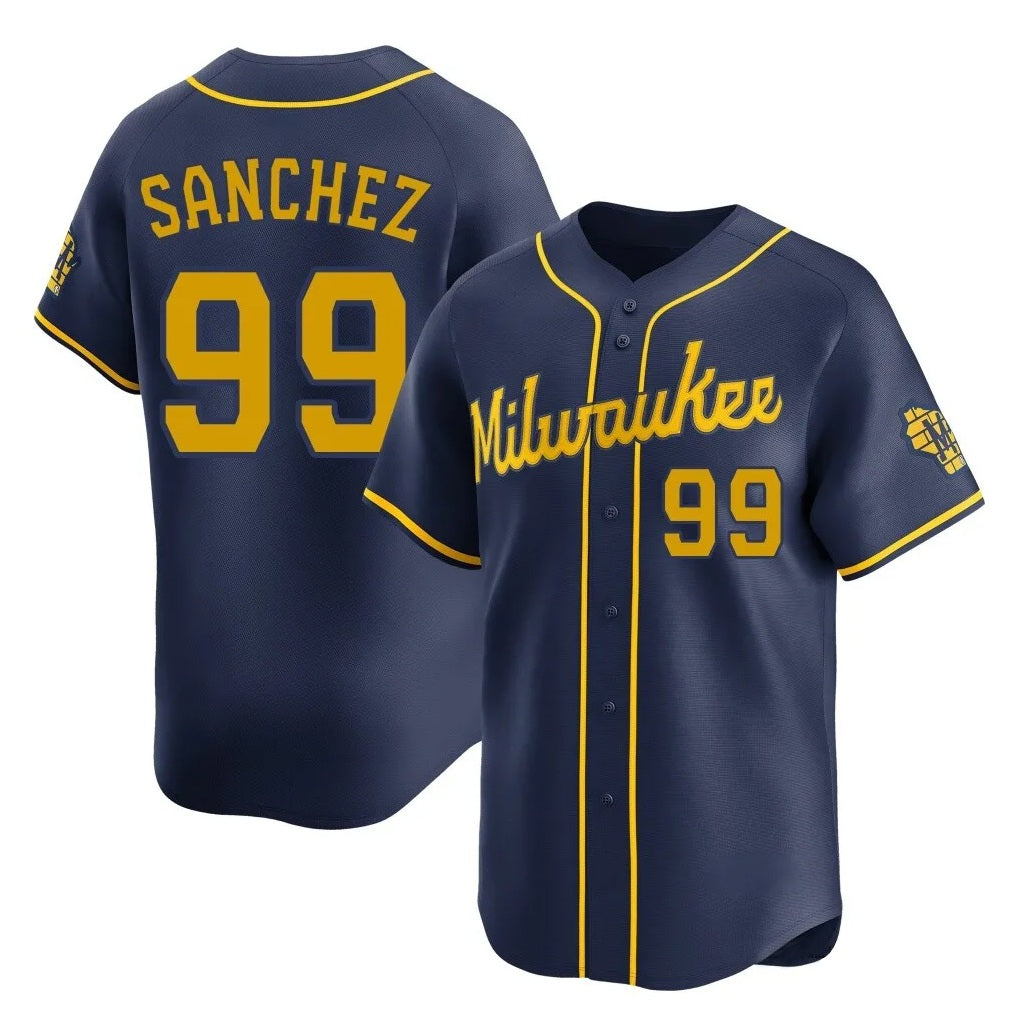 Milwaukee Brewers #99 Gary Sanchez Player Navy HeidiMiller Home Limited Stitched Jerseys