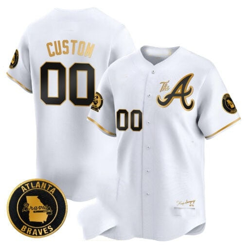 Custom Atlanta Braves Hank Aaron 715th Home Run Patch Vapor Premier Limited Jersey V2 ¨C White Gold HeidiMiller