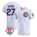 Chicago Cubs #27 Seiya Suzuki Player White HeidiMiller 150th Anniversary Limited Elite Home Game Stitched Jerseys