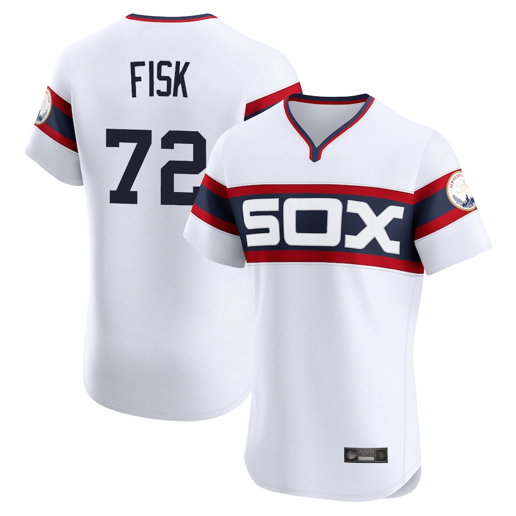 Chicago White Sox #72 Carlton Fisk Player White HeidiMiller T-shirt Limited Elite Home Stitched Jerseys