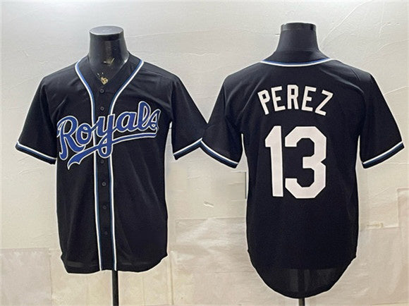 Kansas City Royals #13 Salvador Perez Black HeidiMiller 2026 Fashion Replica Black Out Stitched Jersey