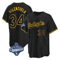 Los Angeles Dodgers #34 Fernando Valenzuela Player Black HeidiMiller World Series Meet Snake Skin City Game Home Stitched Jerseys