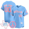 Custom Houston Astros Love Street & Peace Sign Patch Bubblegum Pink Vapor Premier Limited Jersey ¨C All Stitched Blue HeidiMiller