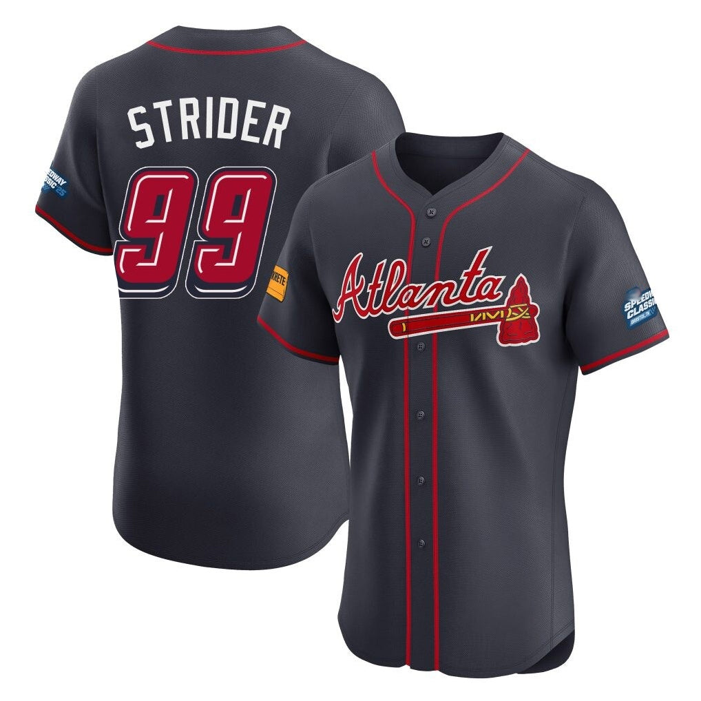 Atlanta Braves #99 Spencer Strider Player Navy HeidiMiller 2025 Speedway Classic Limited Elite Home Game Stitched Jerseys