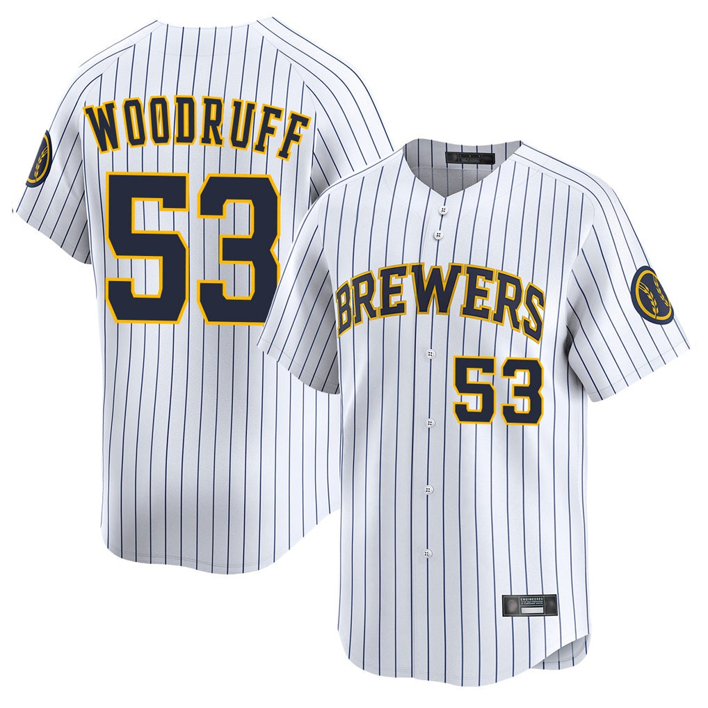 Milwaukee Brewers #53 Brandon Woodruff Player White HeidiMiller Stripes Home Limited Stitched Jerseys