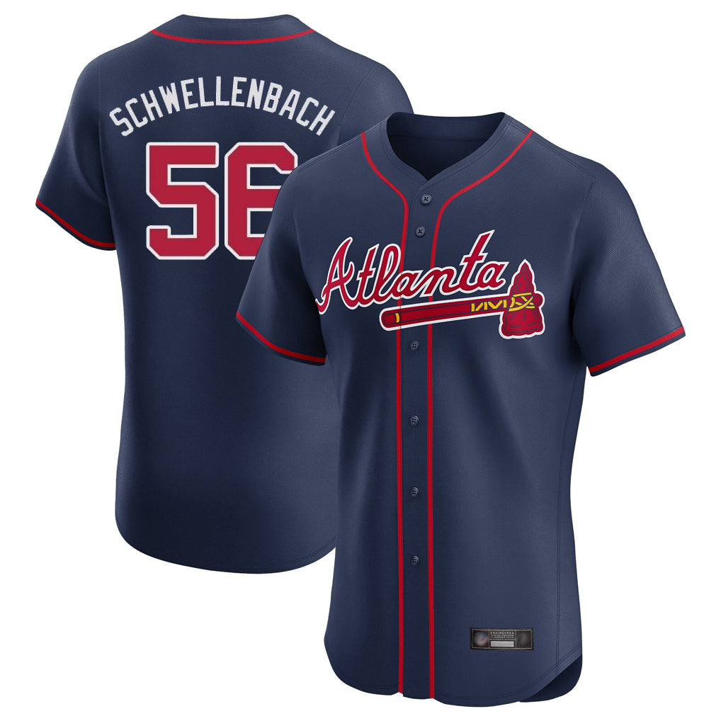 Atlanta Braves #56 Spencer Schwellenbach Player Navy HeidiMiller Limited Elite Home Game Stitched Jerseys