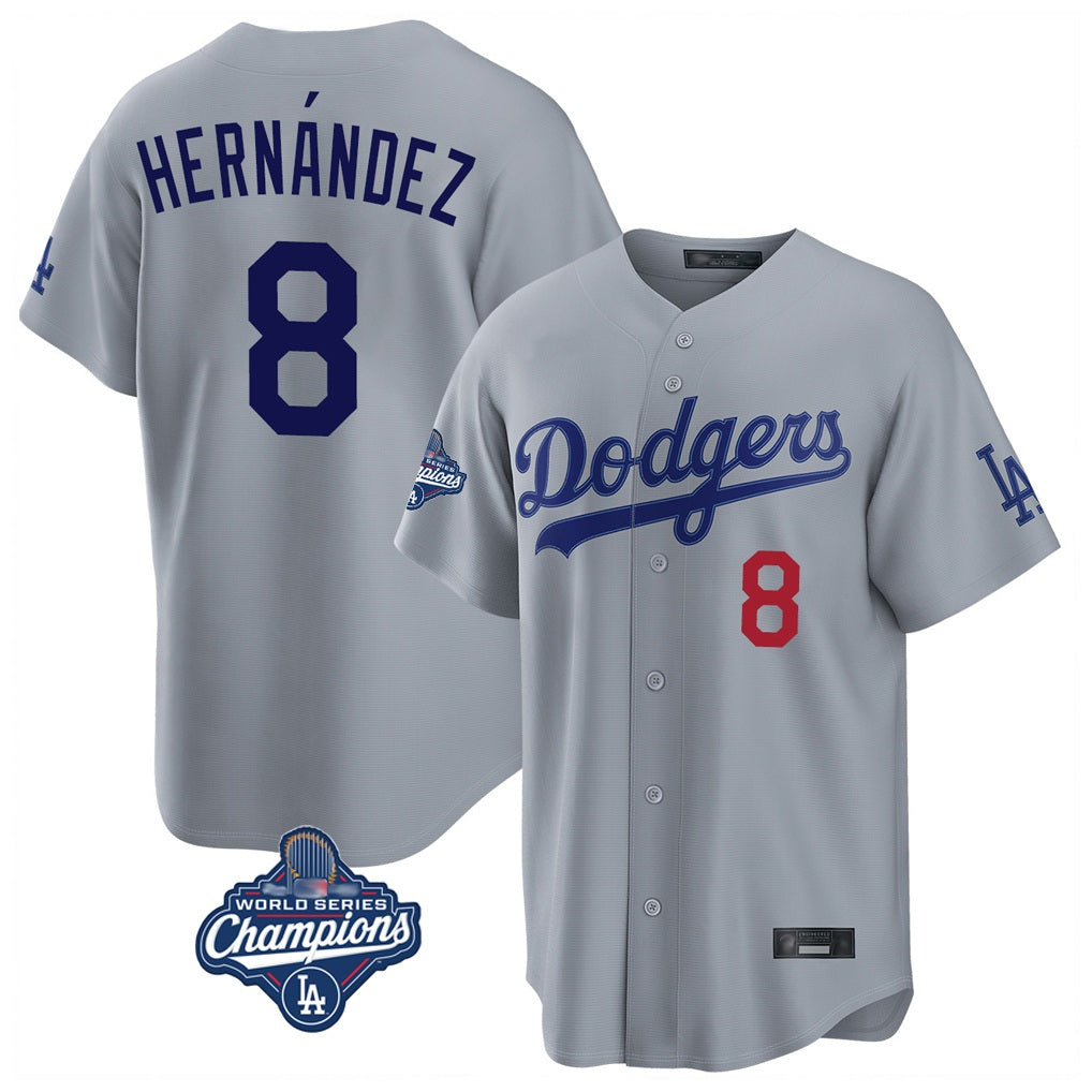 Los Angeles Dodgers #8 Enrique Hern¨¢ndez Player Gray HeidiMiller World Series Meet Game Home Stitched Jerseys