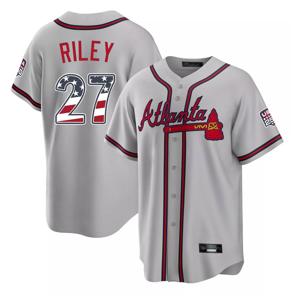 Atlanta Braves #27 Austin Riley Player Gray HeidiMiller USA 250 Fourth Of July Limited Home Game Stitched Jerseys