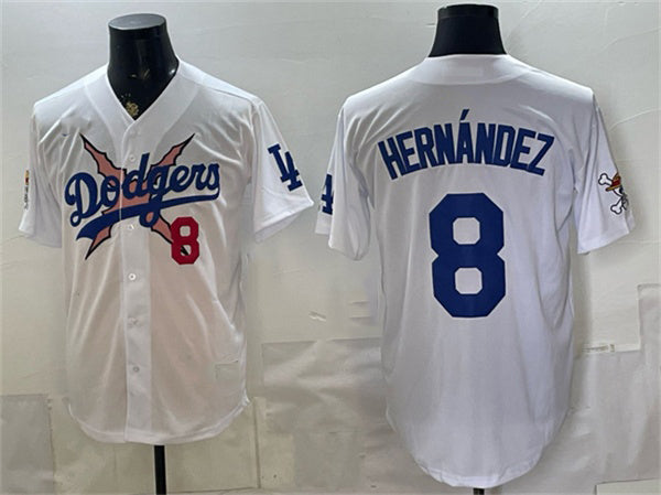 Los Angeles Dodgers x One Piece #8 Enrique Hernandez White HeidiMiller Vapor Premier Limited Stitched Jersey