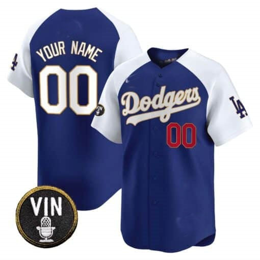 Custom Los Angeles Dodgers Vin Scully Patch Gold Trim Vapor Premier Limited Jersey ¨C Royal White HeidiMiller