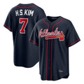 Atlanta Braves #7 Ha-Seong Kim Player Navy HeidiMiller Home Game Stitched Jerseys